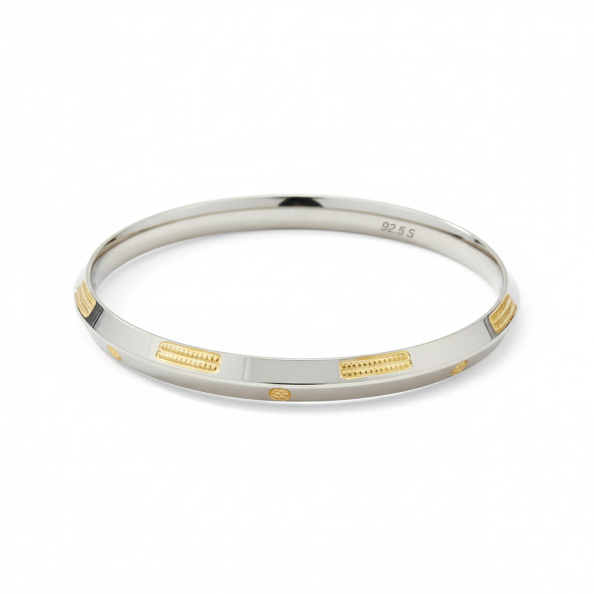 Premium Dual-Tone 925 Silver Kada with Gold Accents