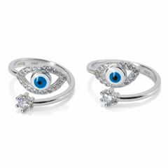 Silver Evil Eye & CZ Solitaire Toe Ring