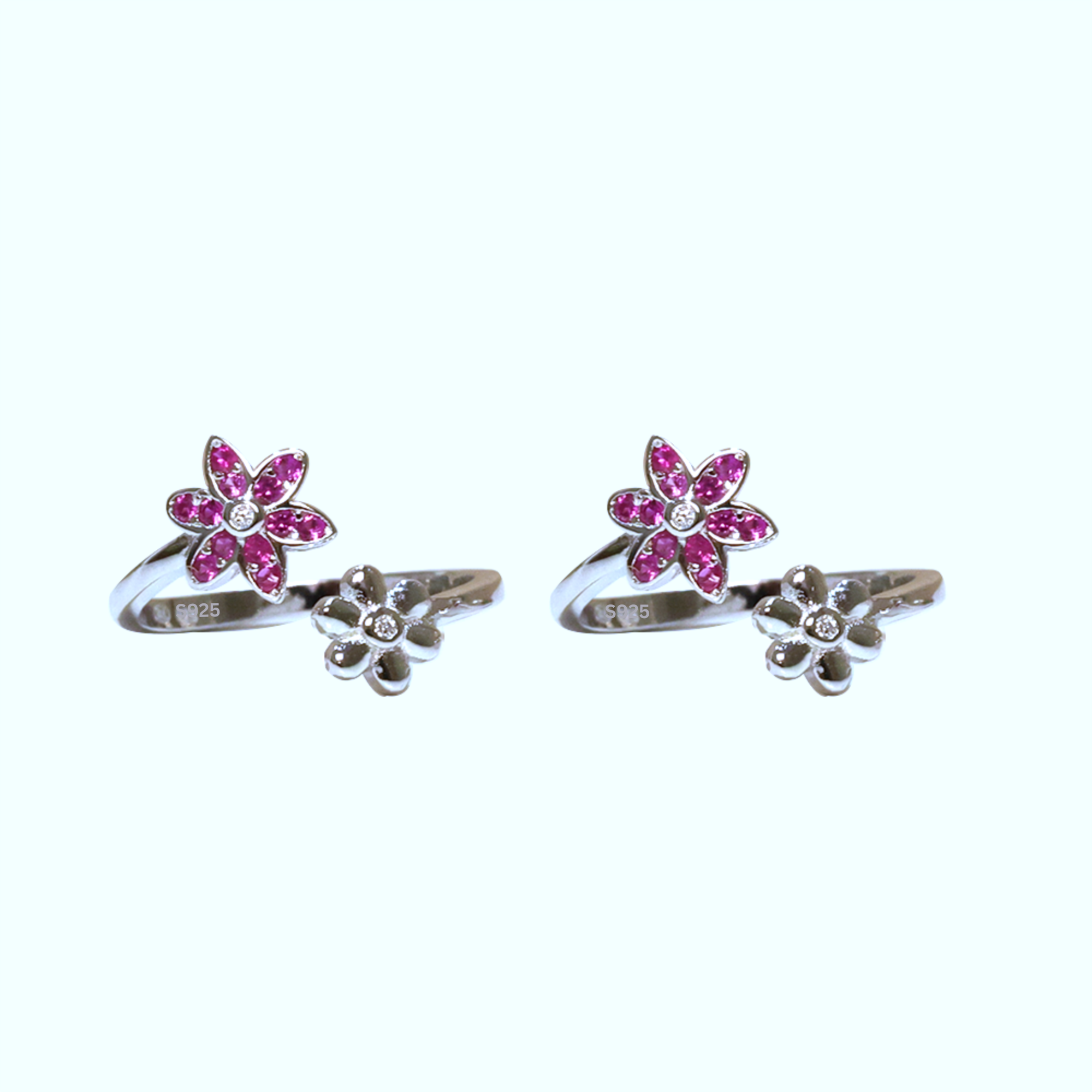 Silver Fancy Pink floral Toe ring