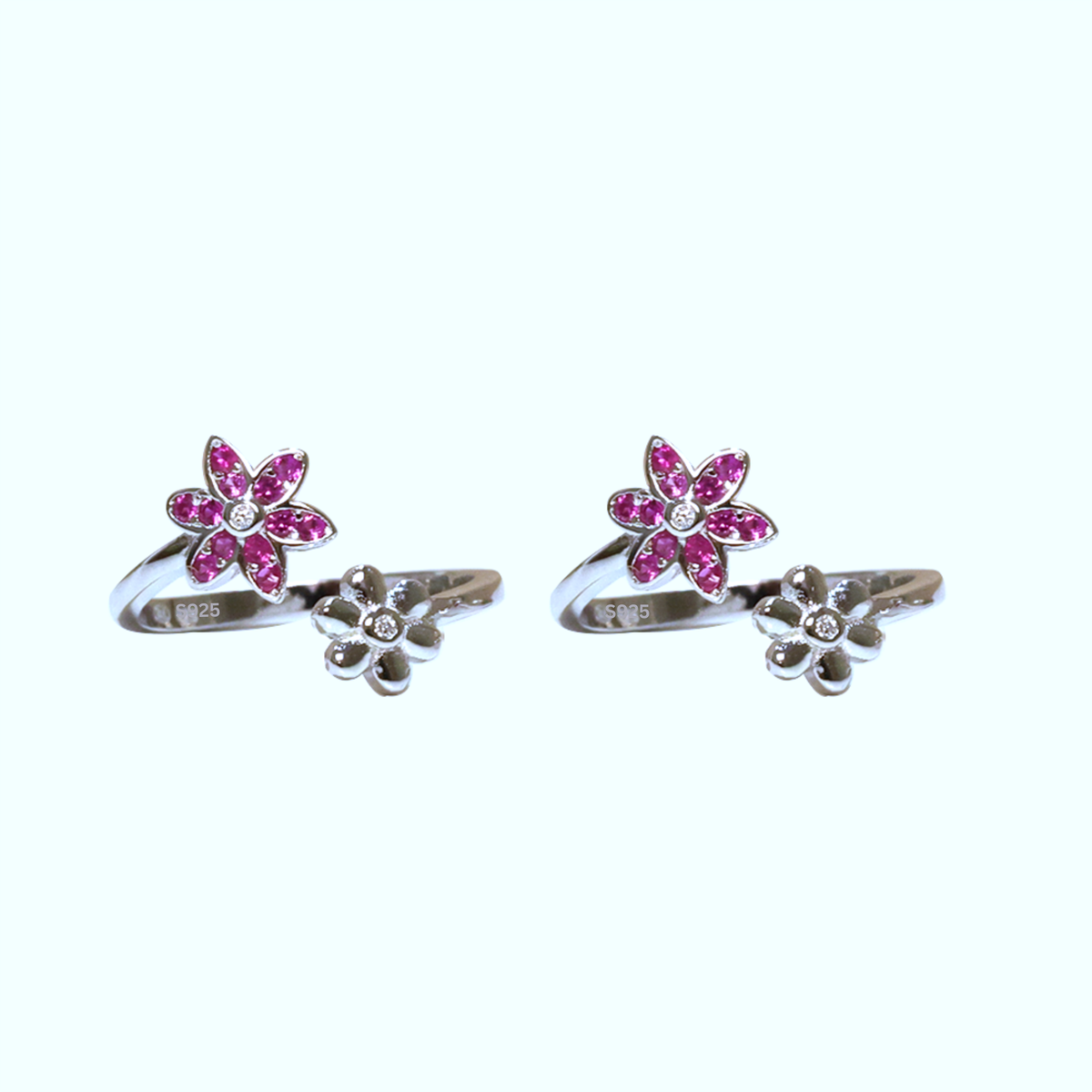 Silver Fancy Pink floral Toe ring