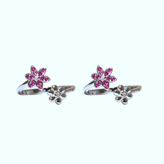 Silver Fancy Pink floral Toe ring