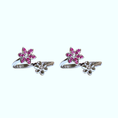 Silver Fancy Pink floral Toe ring