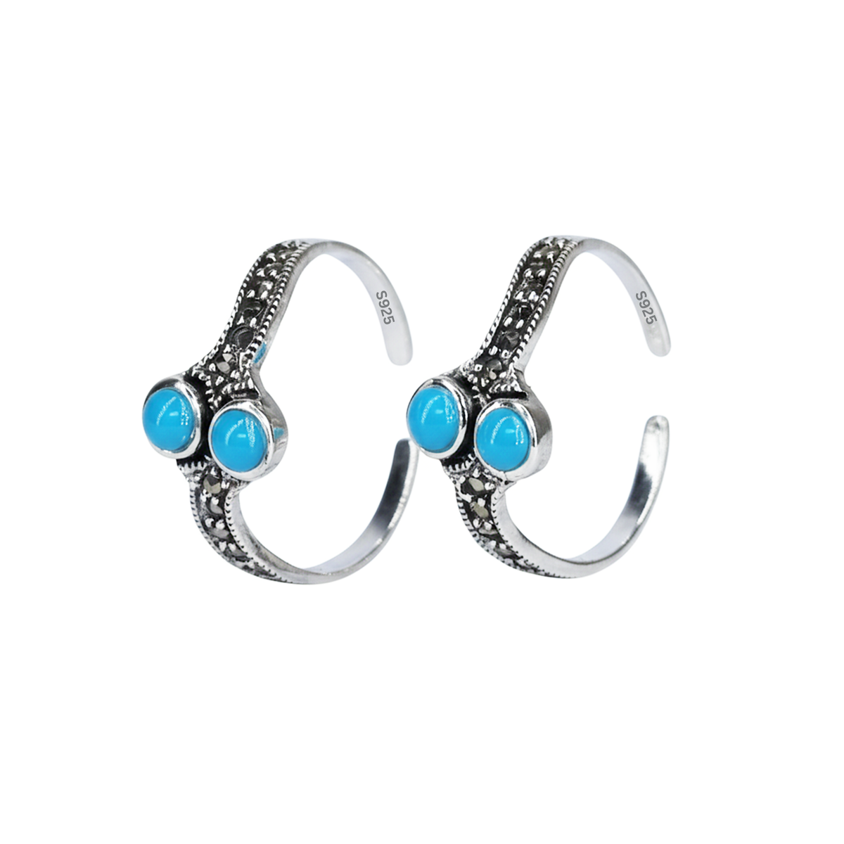 Silver Oxidized Blue Toe Ring