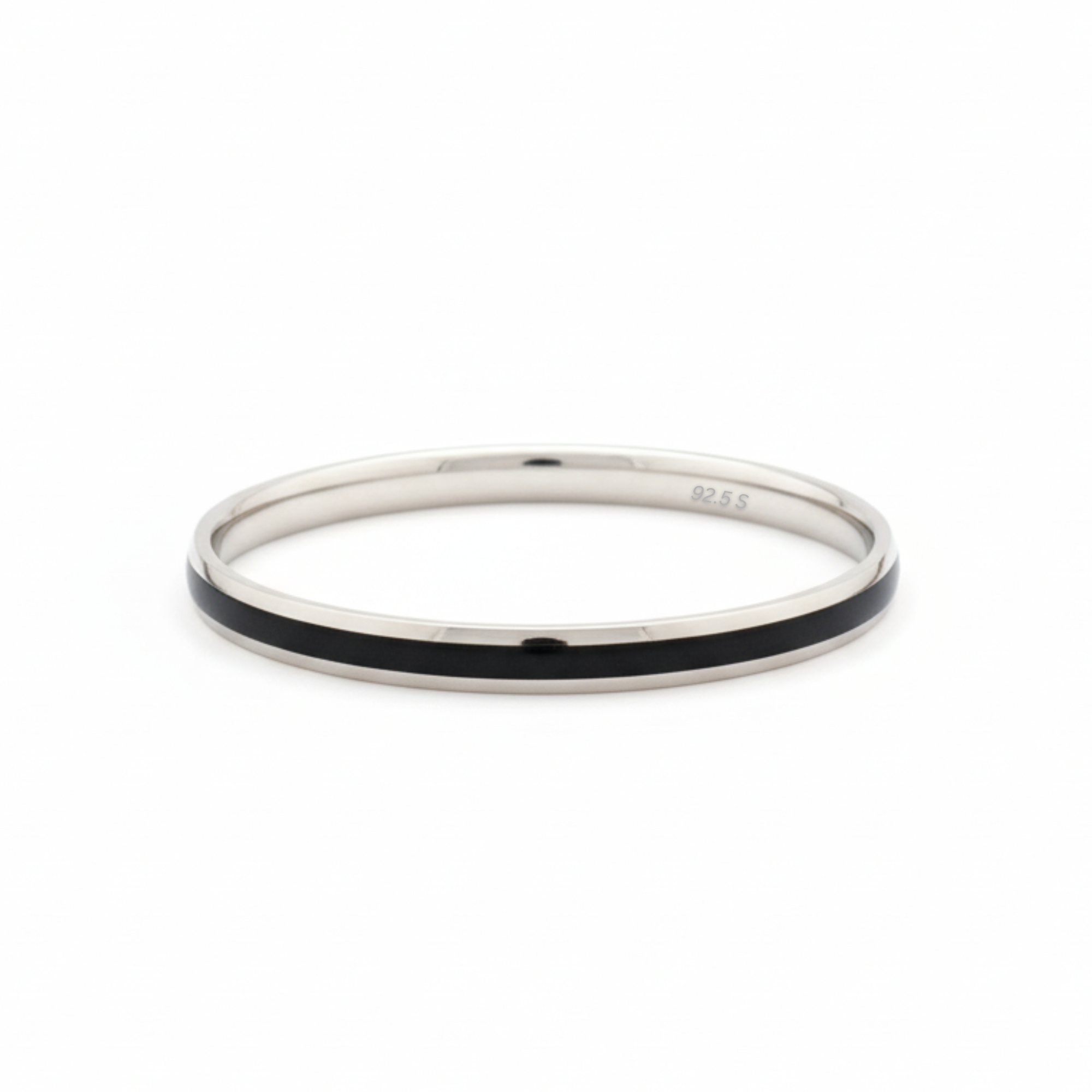 Silver Monochrome Edge black strip Mens Bracelet ( kada ) for him