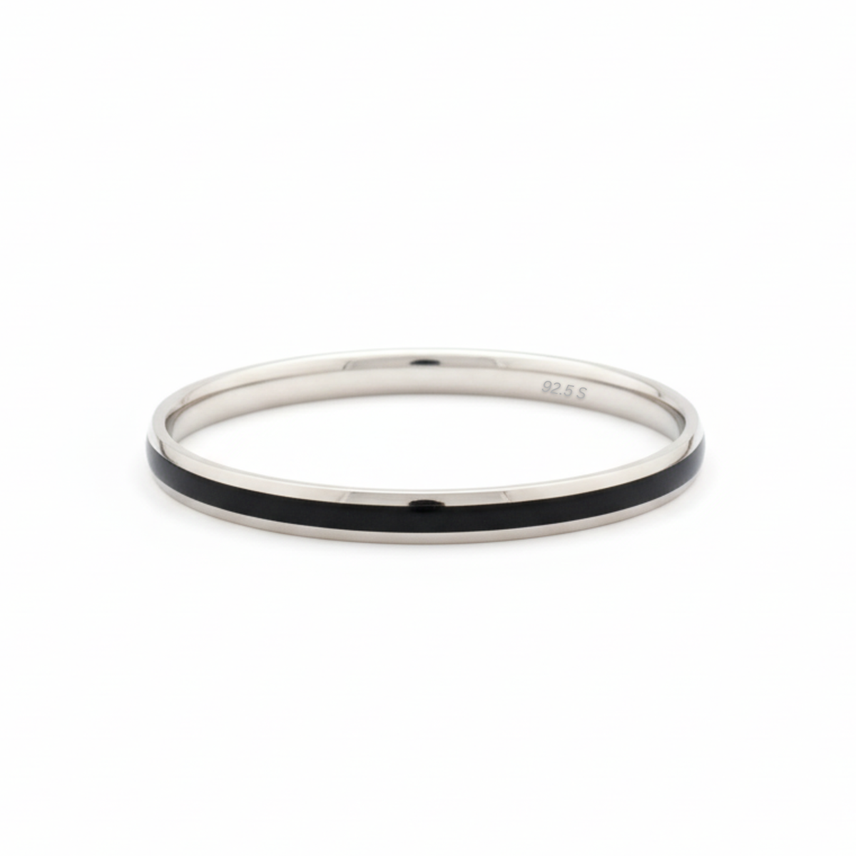 Silver Monochrome Edge black strip Mens Bracelet ( kada ) for him