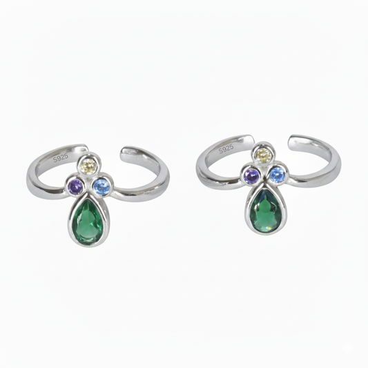 Silver Green Vibrant Toe Ring