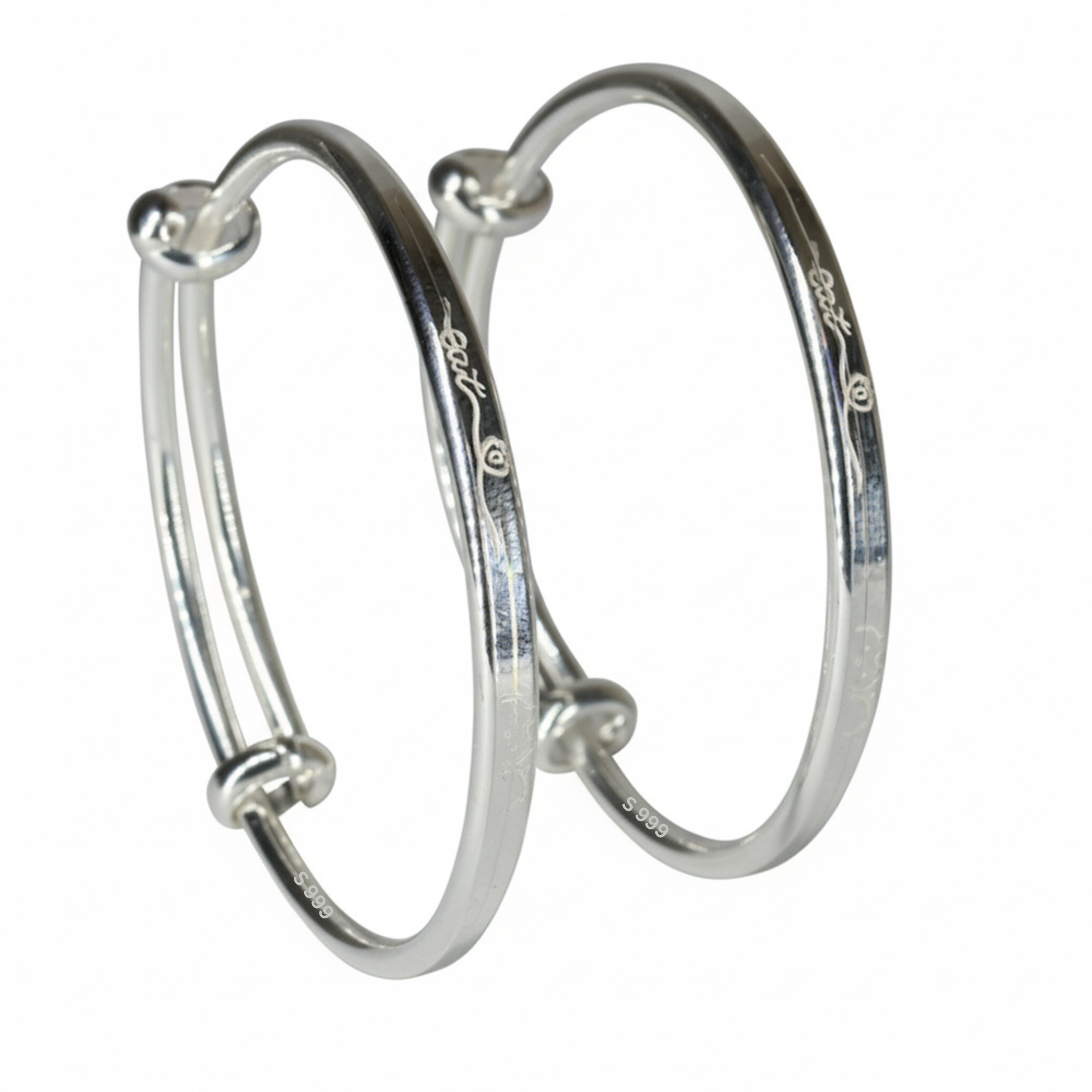 Silver Premium 999 "eat" Engraved Adjustable Baby Bracelet