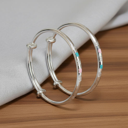 999 Silver Cute Colorful Adjustable Baby Bracelet
