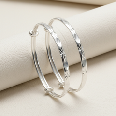 999 Silver Brilliant cutting Design Adjustable Baby bracelet (Kada)