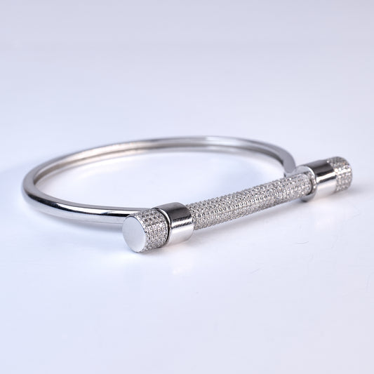 Silver Pave Screw Bar Bangle Bracelet