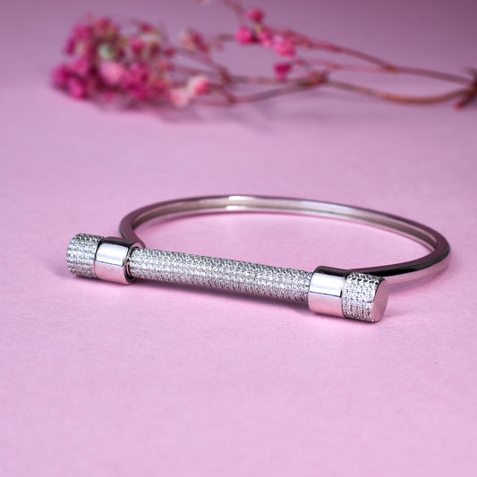 Silver Pave Screw Bar Bangle Bracelet