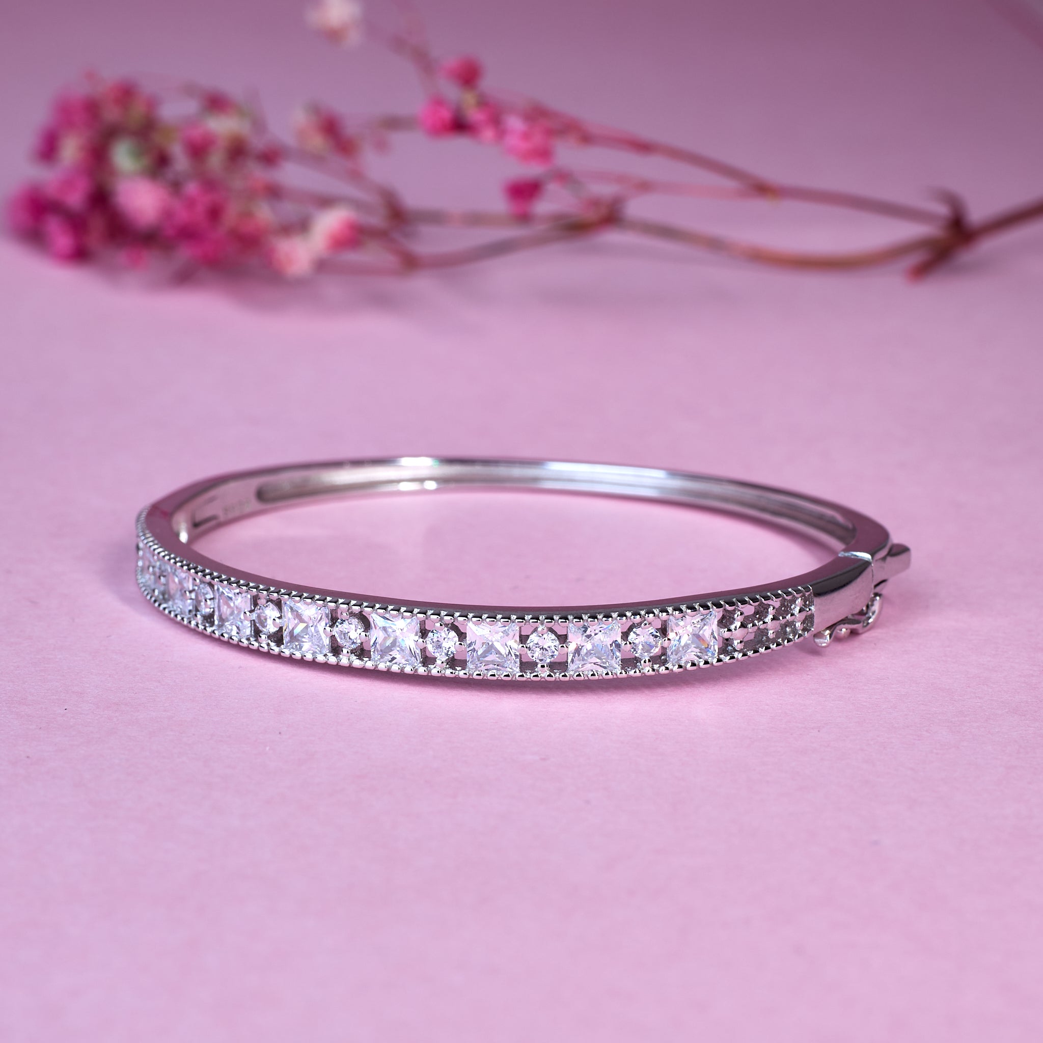 Silver Princess Cut Halo Bracelet For Her