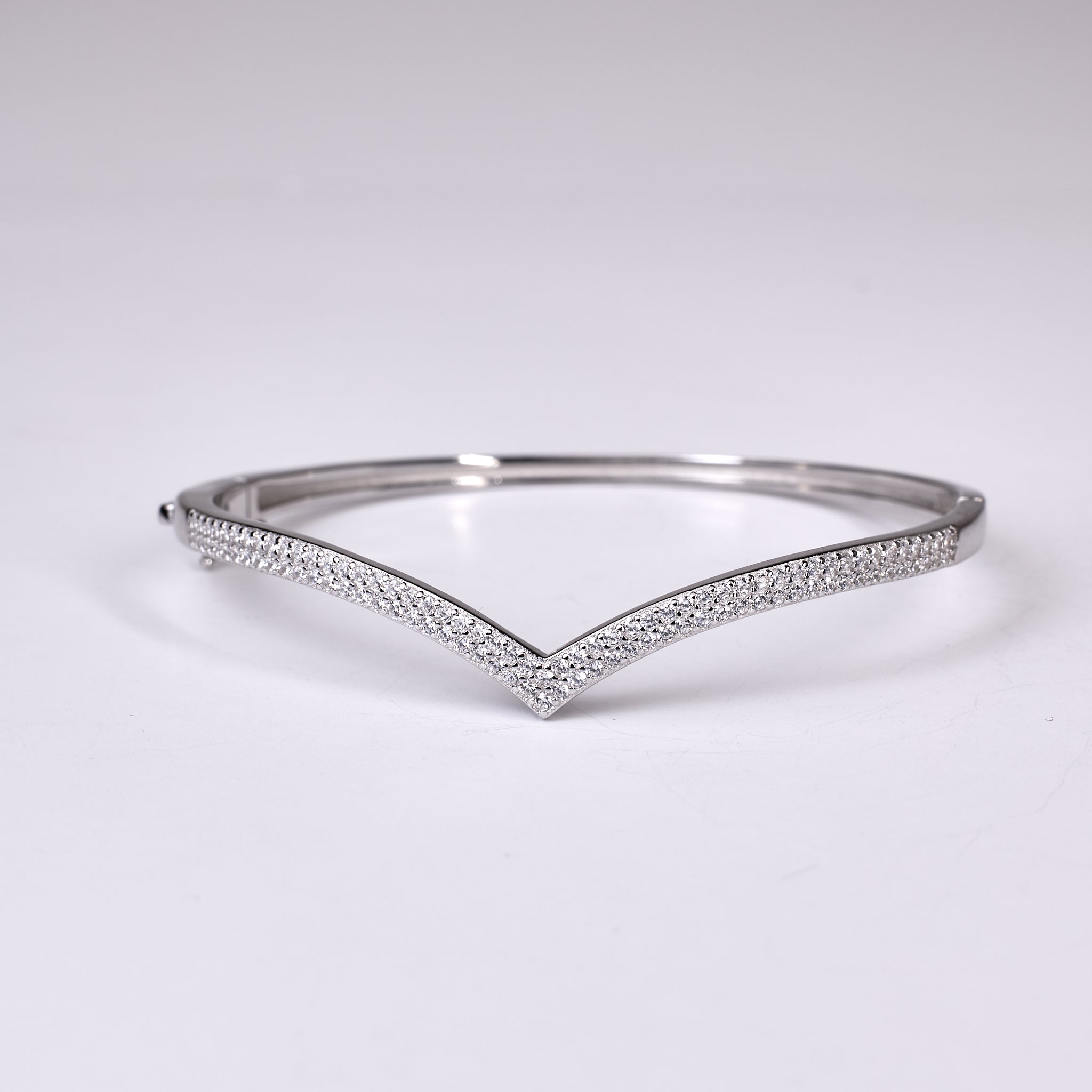 Silver Elegant V-shaped CZ Diamond studded Statement Bracelet