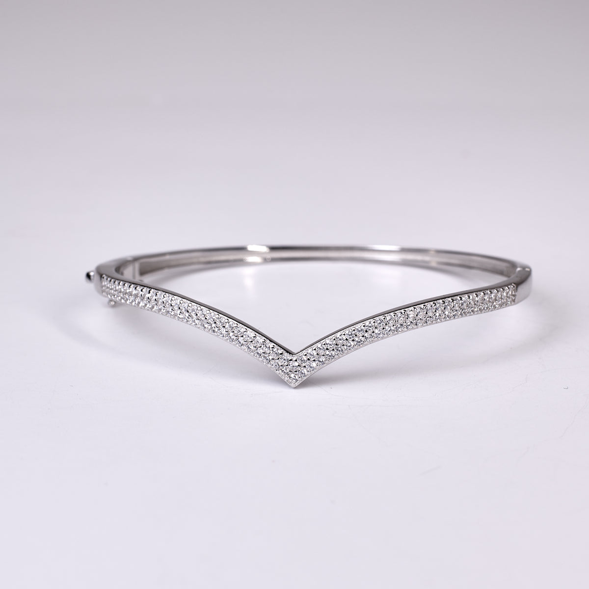 Silver Elegant V-shaped CZ Diamond studded Statement Bracelet