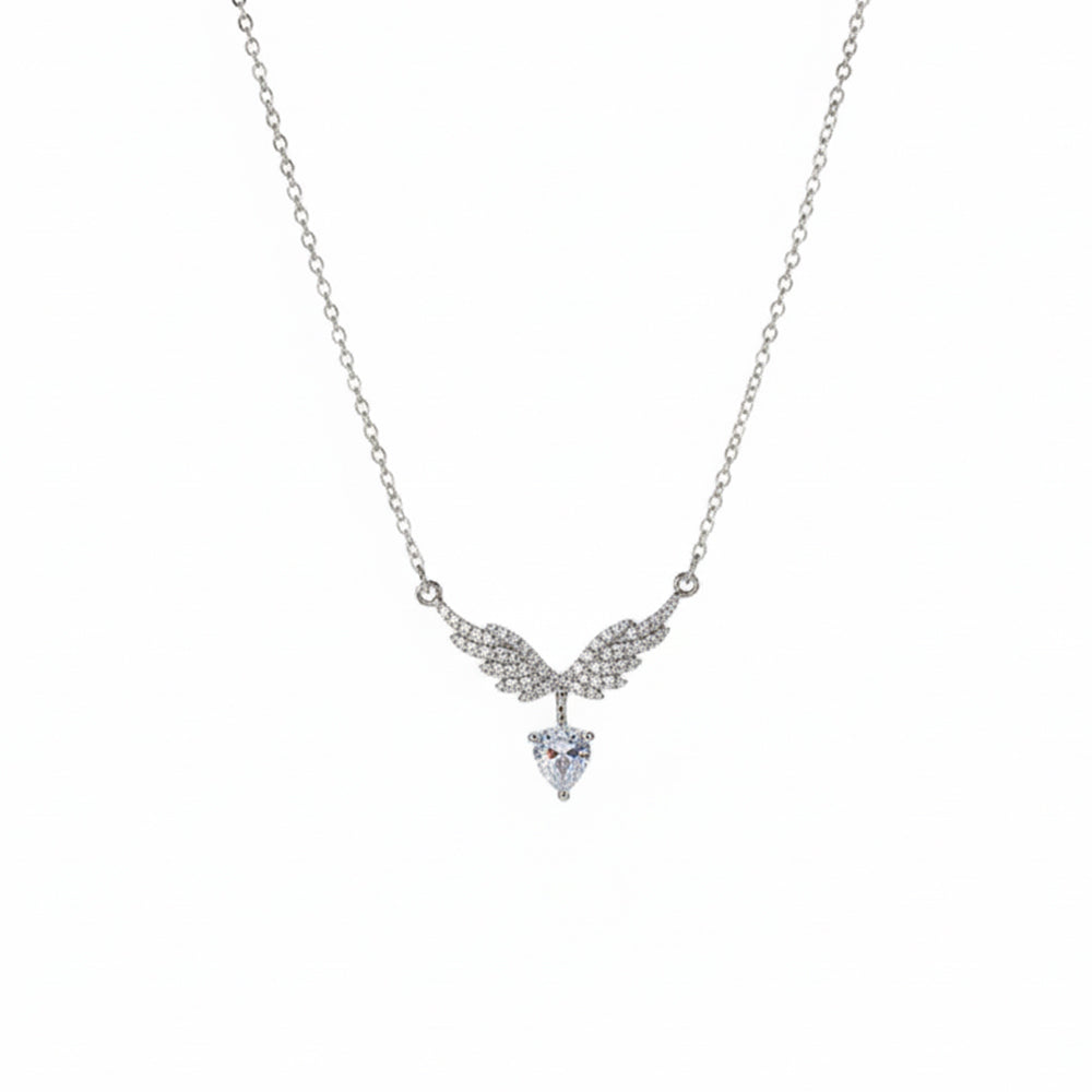 Silver Angel Wings Heart Chain Pendant