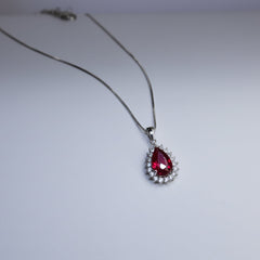 Silver Crimson Red Tear drop Victorian Chain pendant