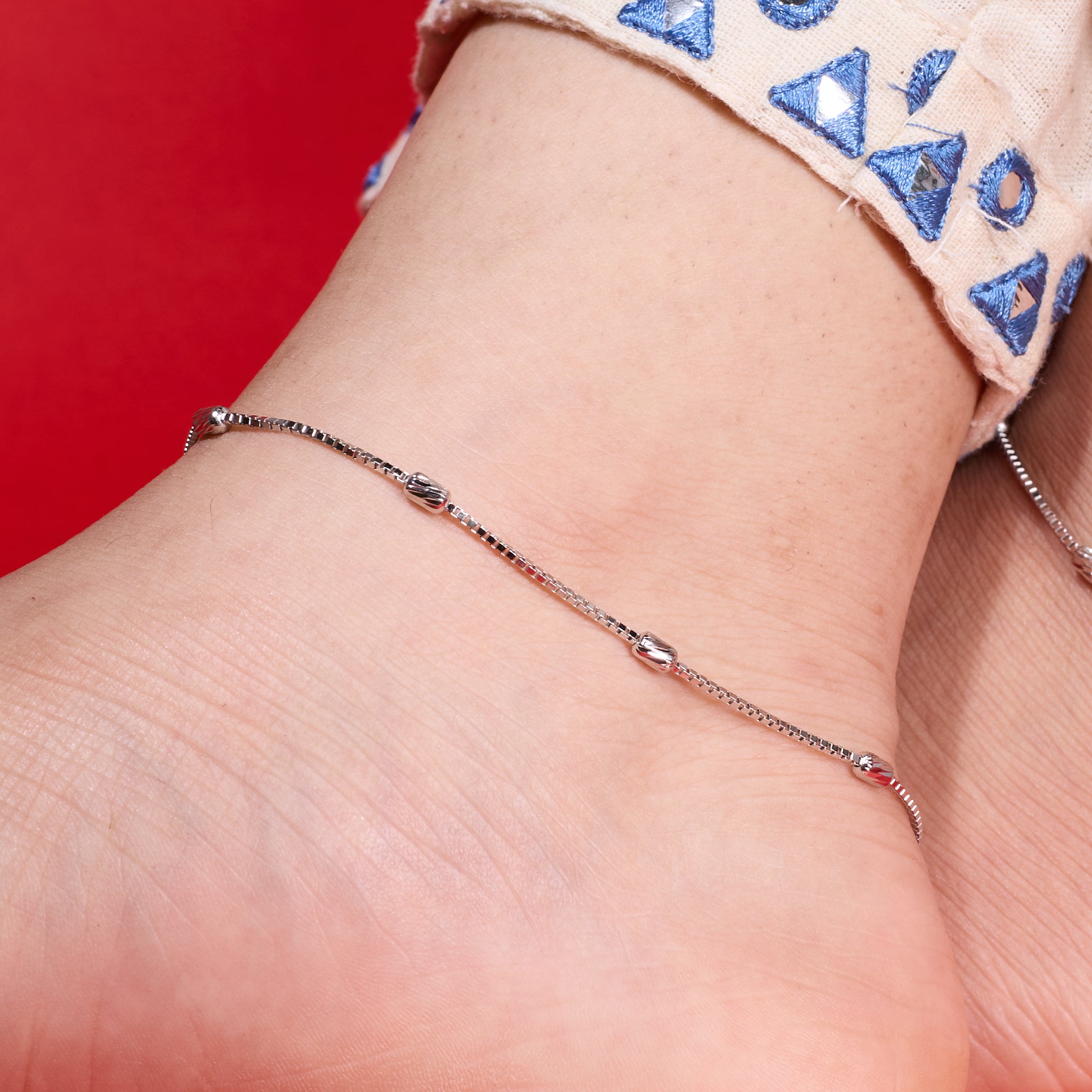 Silver Beaded Box chain anklet for her