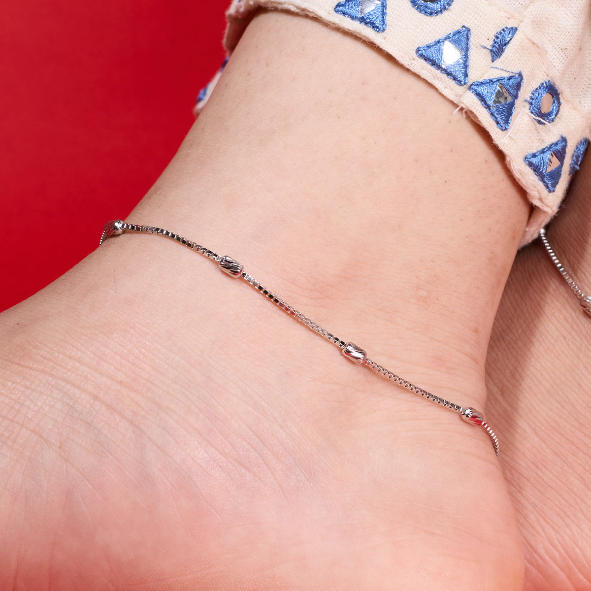 Silver Beaded Box chain anklet for her