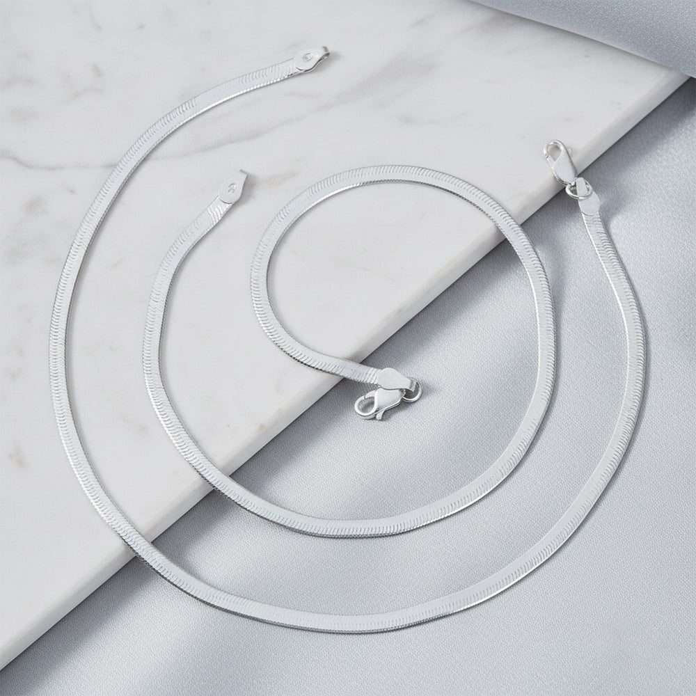 Silver Premium Wide Herringbone Chain Anklet for her