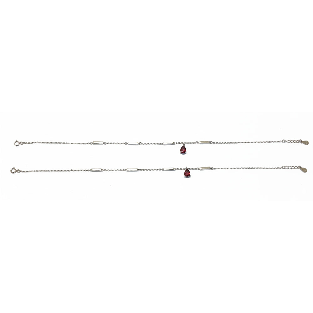 Silver Ruby Teardrop and Bar Stylish Anklet