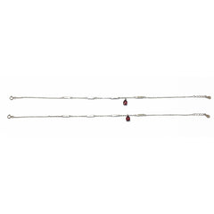 Silver Ruby Teardrop and Bar Stylish Anklet