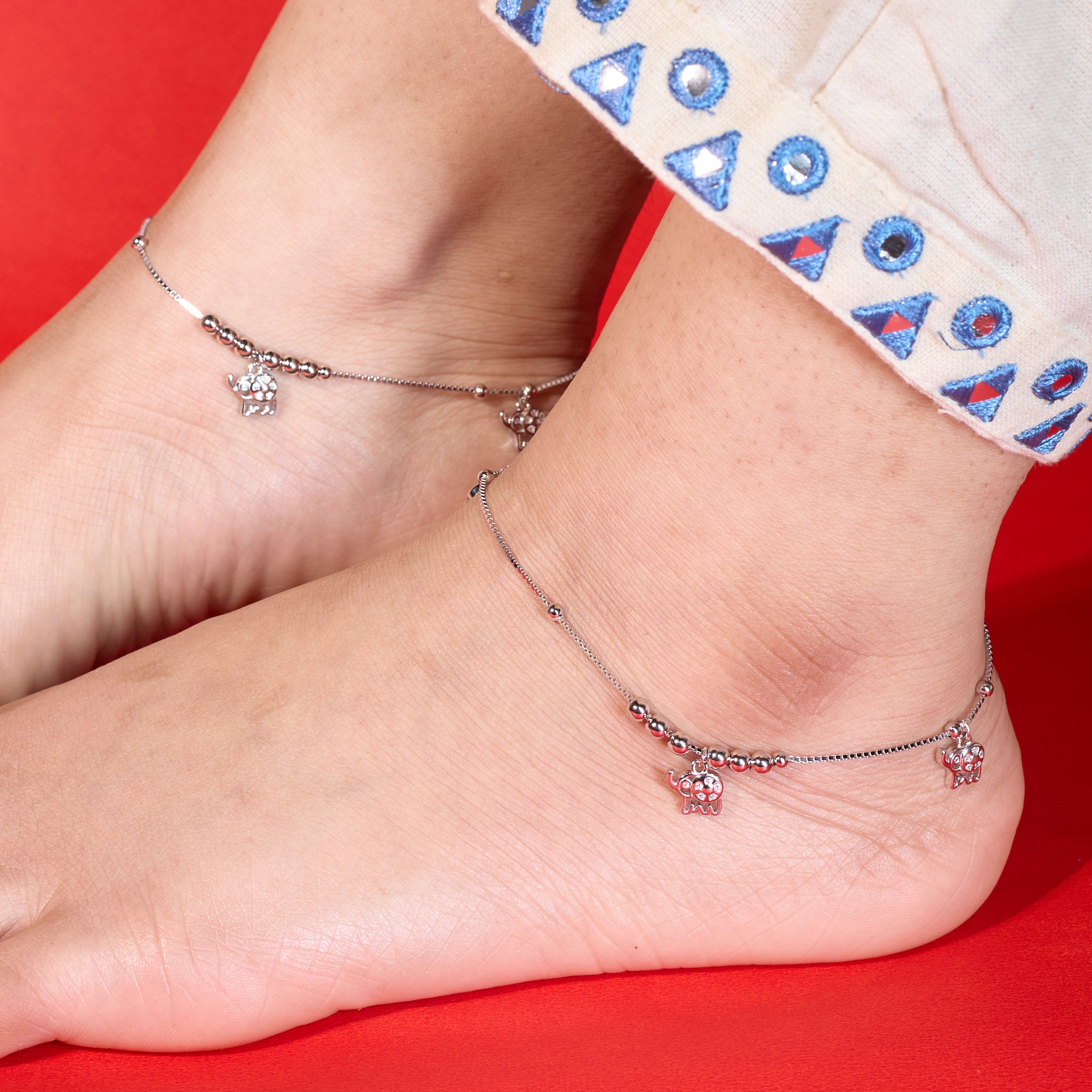 Silver Lucky Elephant charm Anklet for her