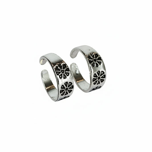Silver Bloom Oxidized Toe Rings