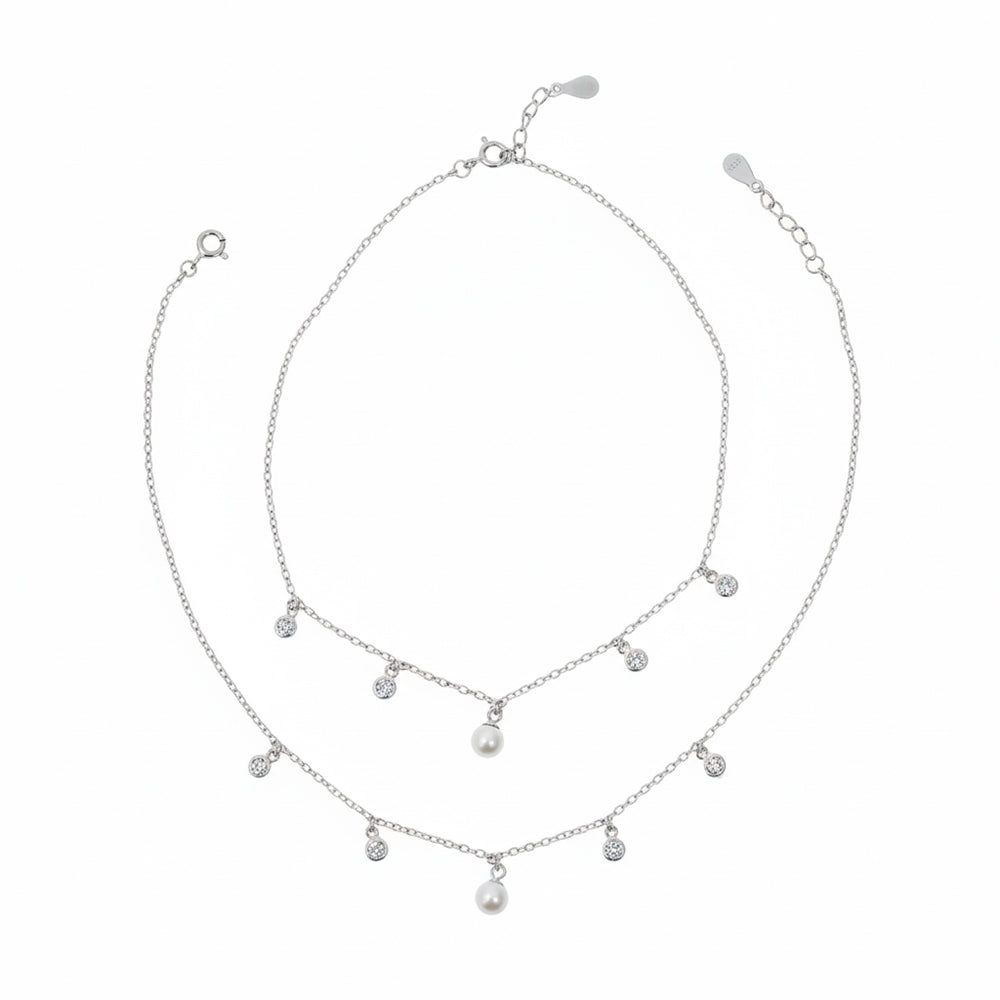 Silver pearl diamond charms Anklets for her