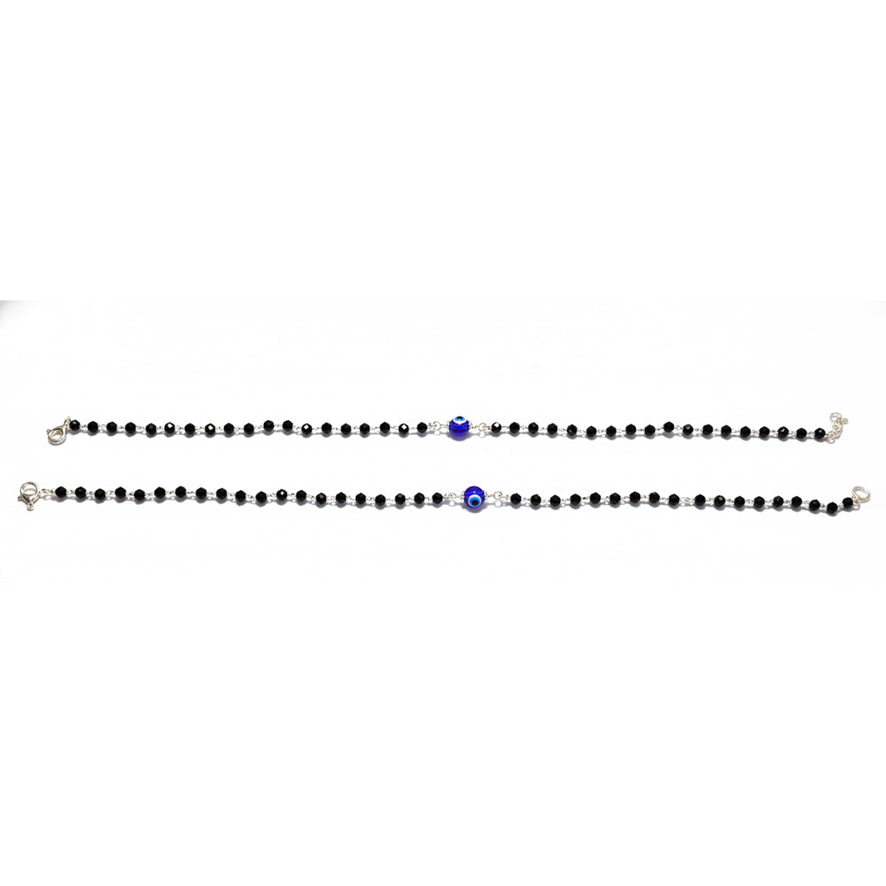 Silver Black beads Evil eye Anklets For her