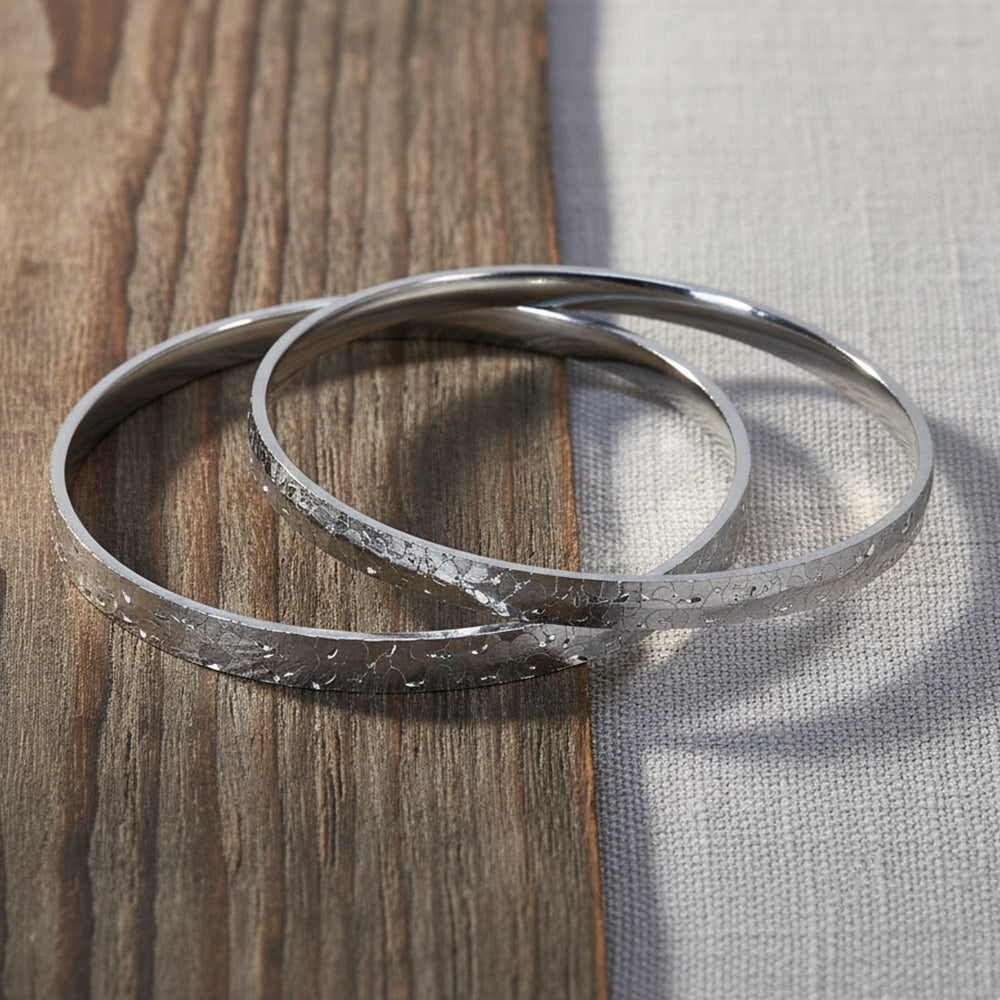 Silver Evergreen Hammered Textured Baby Bangles ( For 2-4 Years )