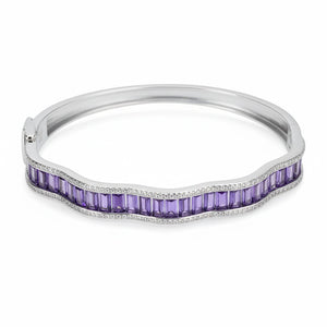 Silver Amethyst Purple Baguette Cut Zirconia Bracelet