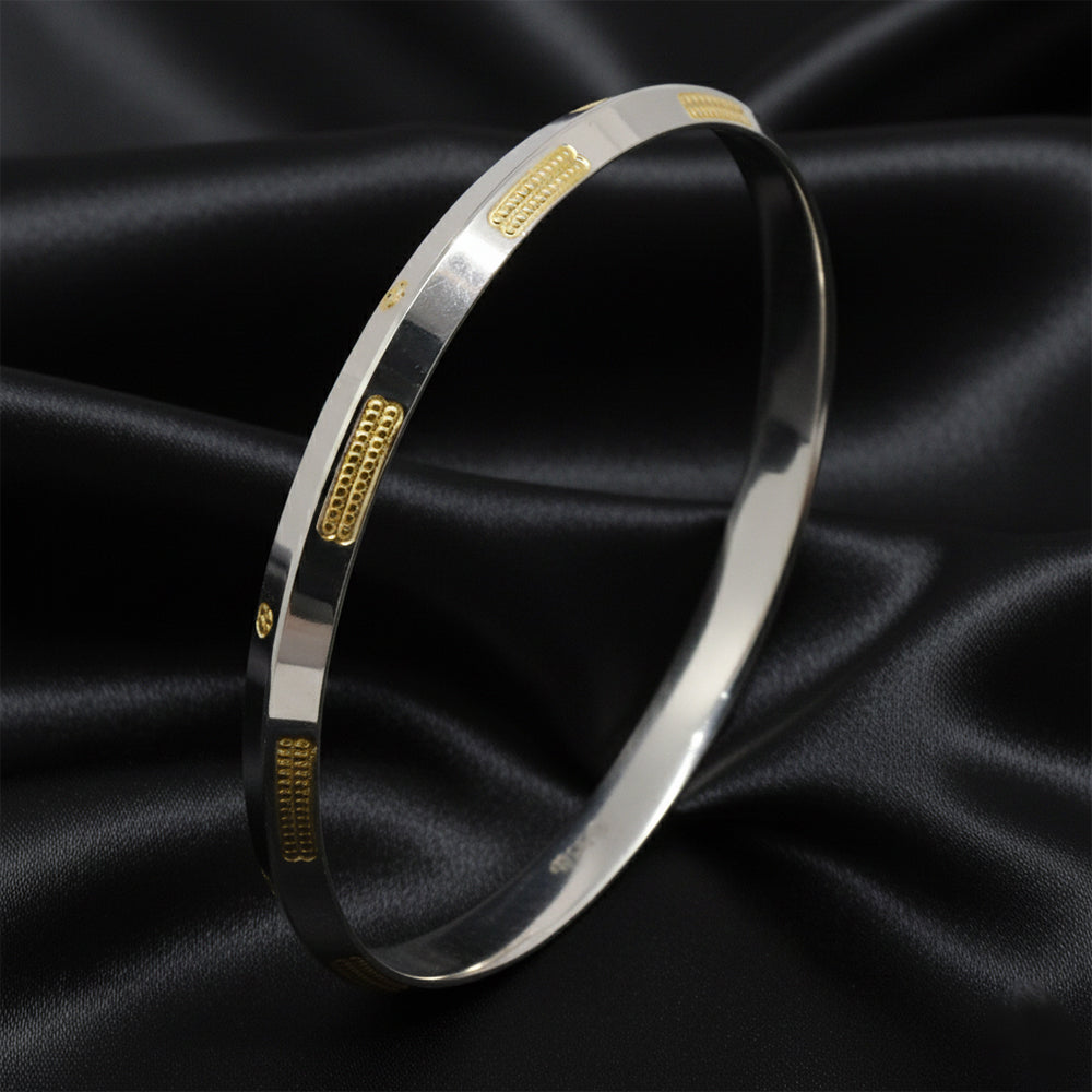 Premium Dual-Tone 925 Silver Kada with Gold Accents