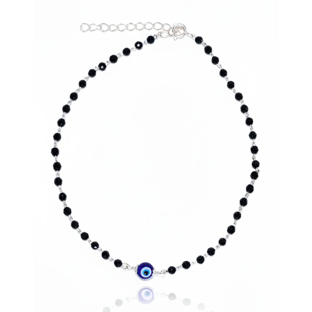 Silver Black beads Evil eye Anklets For her