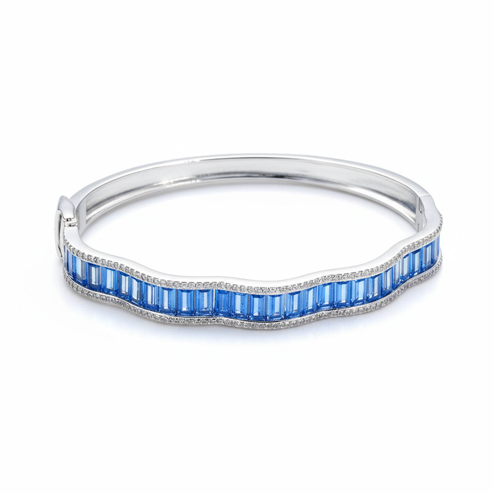 Silver Sapphire Blue Baguette cut Zirconia Bracelet