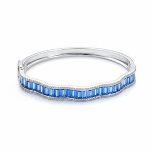 Silver Sapphire Blue Baguette cut Zirconia Bracelet