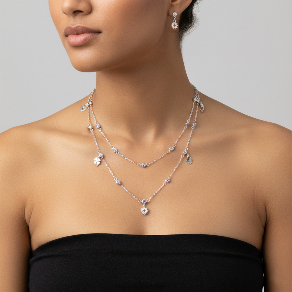 Silver Double Layered Bezel Charm Set