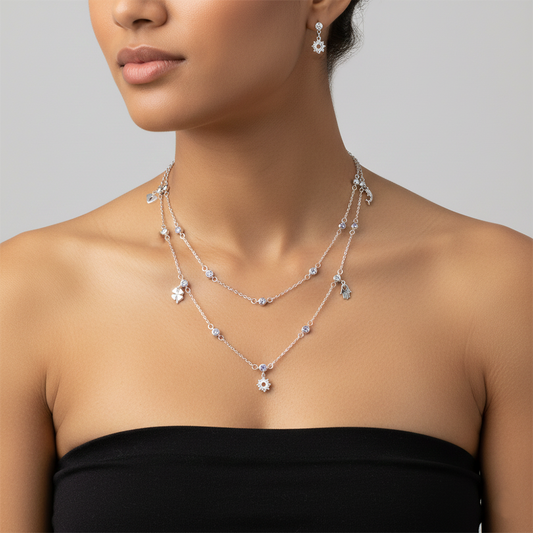 Silver Double Layered Bezel Charm Set