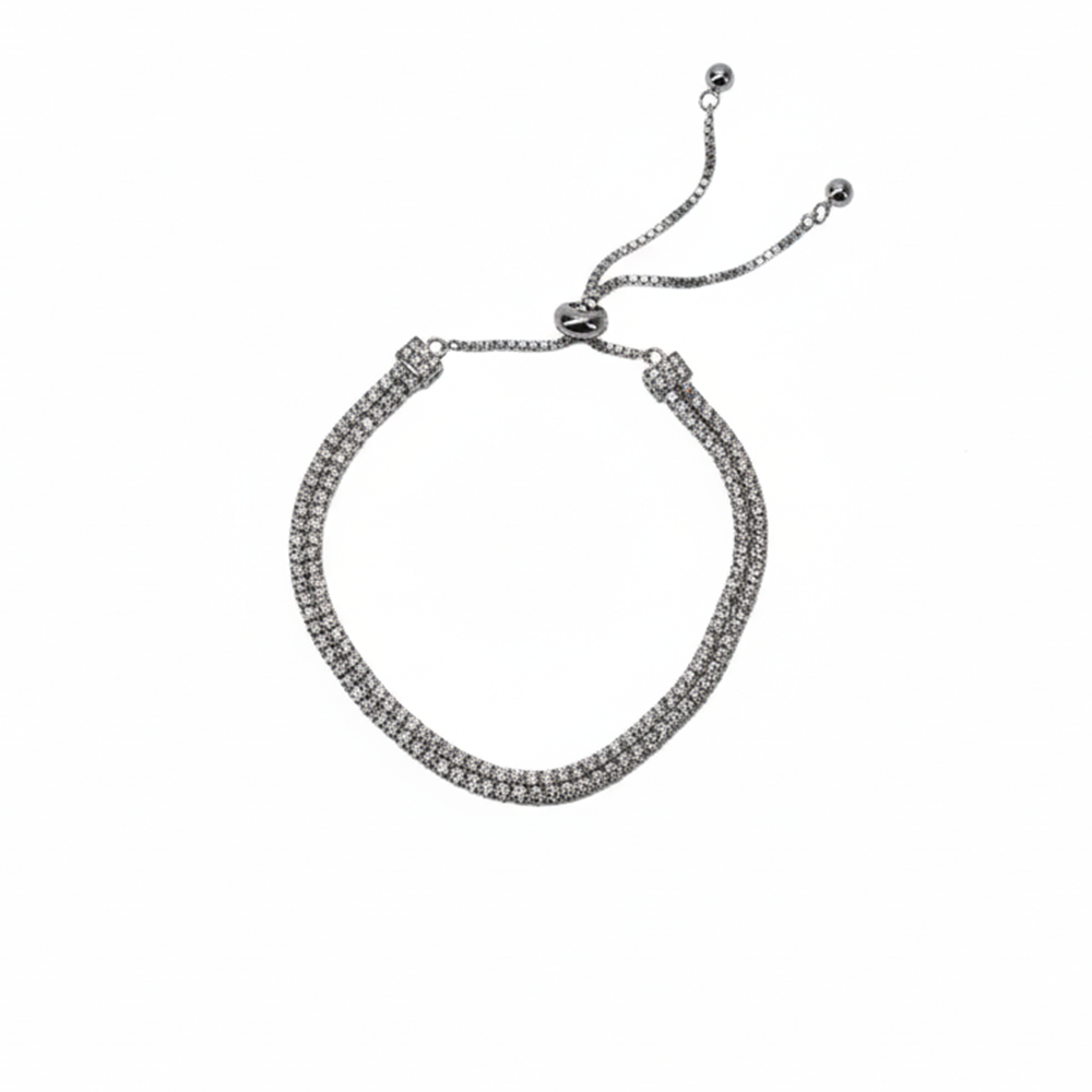 Silver Dual Row Crystal Chain Bracelet