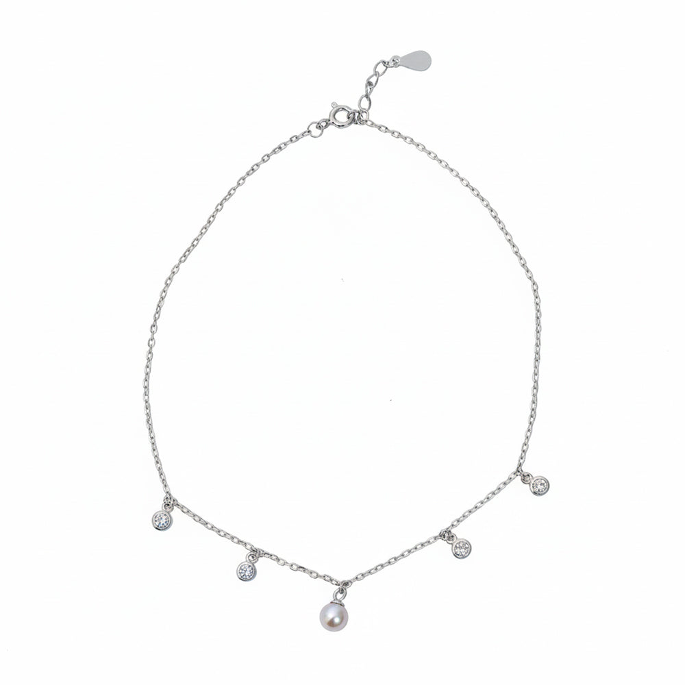 Silver pearl diamond charms Anklets for her