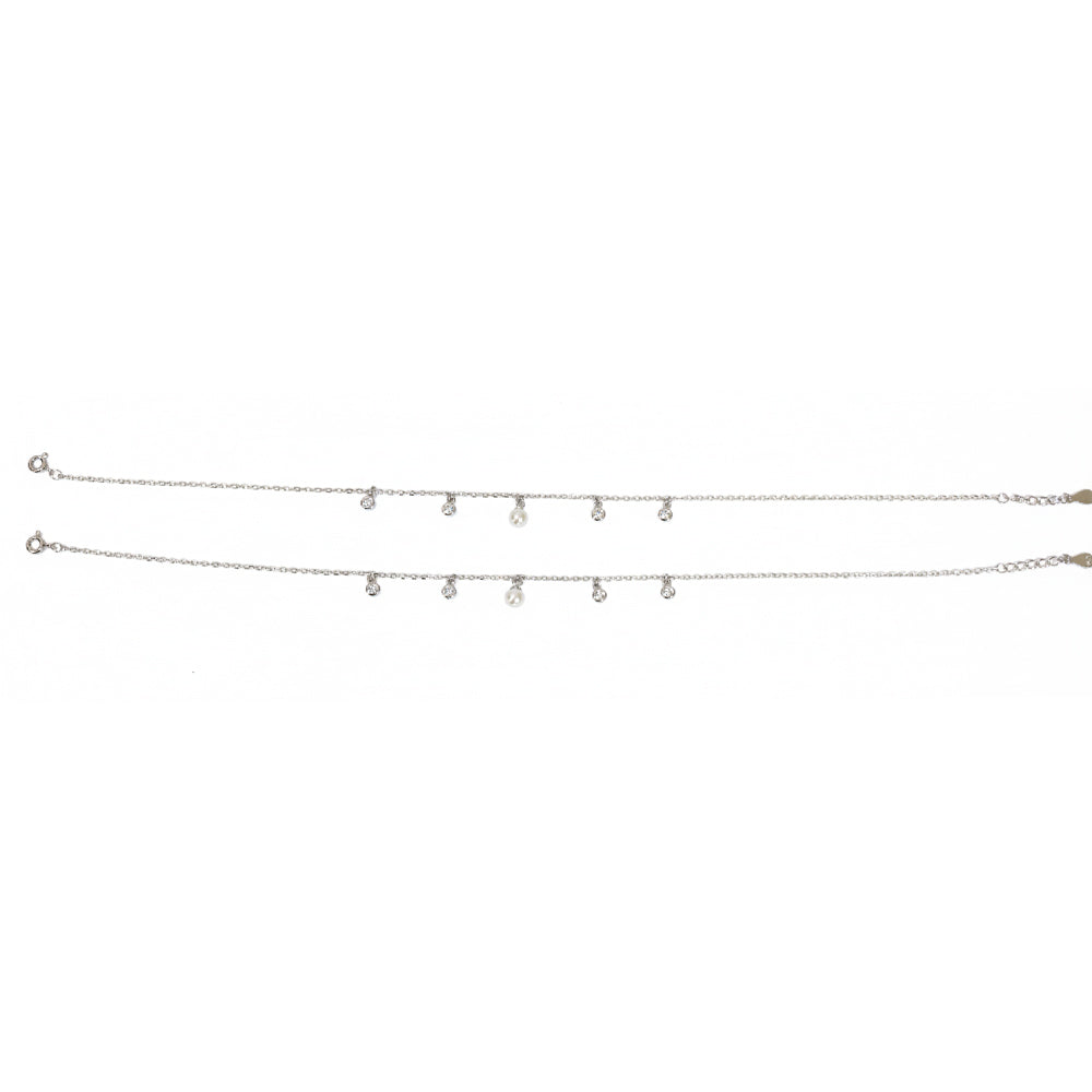 Silver pearl diamond charms Anklets for her