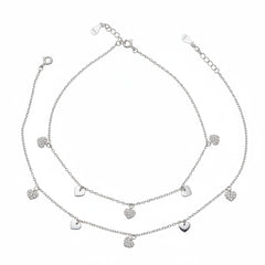 Silver Dazzling Pave Heart charm Anklet for her