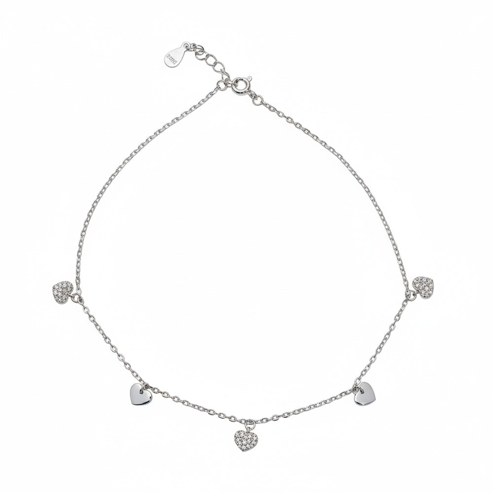 Silver Dazzling Pave Heart charm Anklet for her