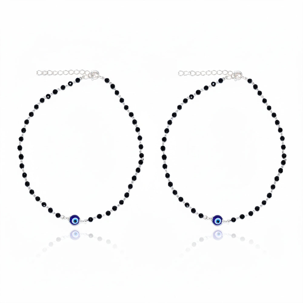 Silver Black beads Evil eye Anklets For her