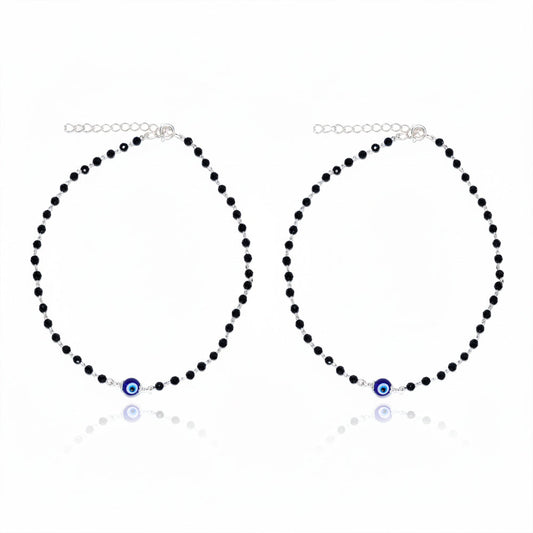 Silver Black beads Evil eye Anklets For her