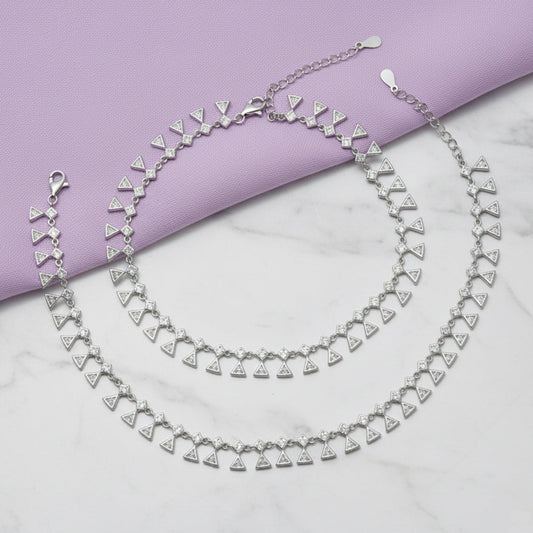 Silver Premium Triangle shaped CZ Diamond Anklet