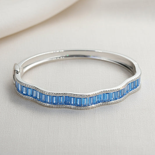 Silver Sapphire Blue Baguette cut Zirconia Bracelet