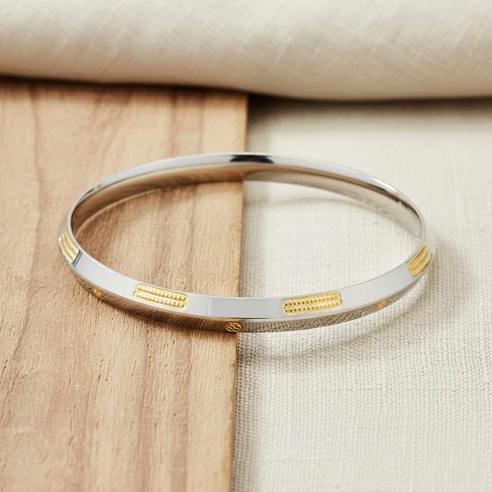 Premium Dual-Tone 925 Silver Kada with Gold Accents