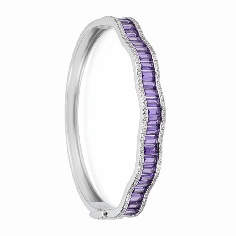 Silver Amethyst Purple Baguette Cut Zirconia Bracelet