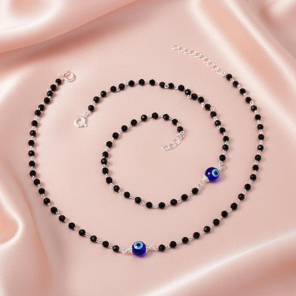 Silver Black beads Evil eye Anklets For her