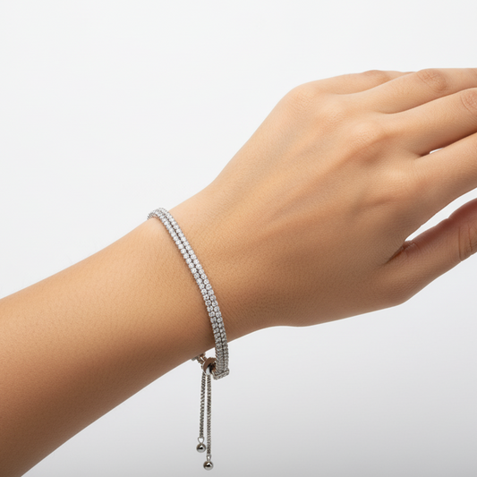 Silver Dual Row Crystal Chain Bracelet